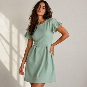ASOS Dress Womens Size 8 Blue Green Ruffle Sleeve Crepe Mini Mod Coquette
